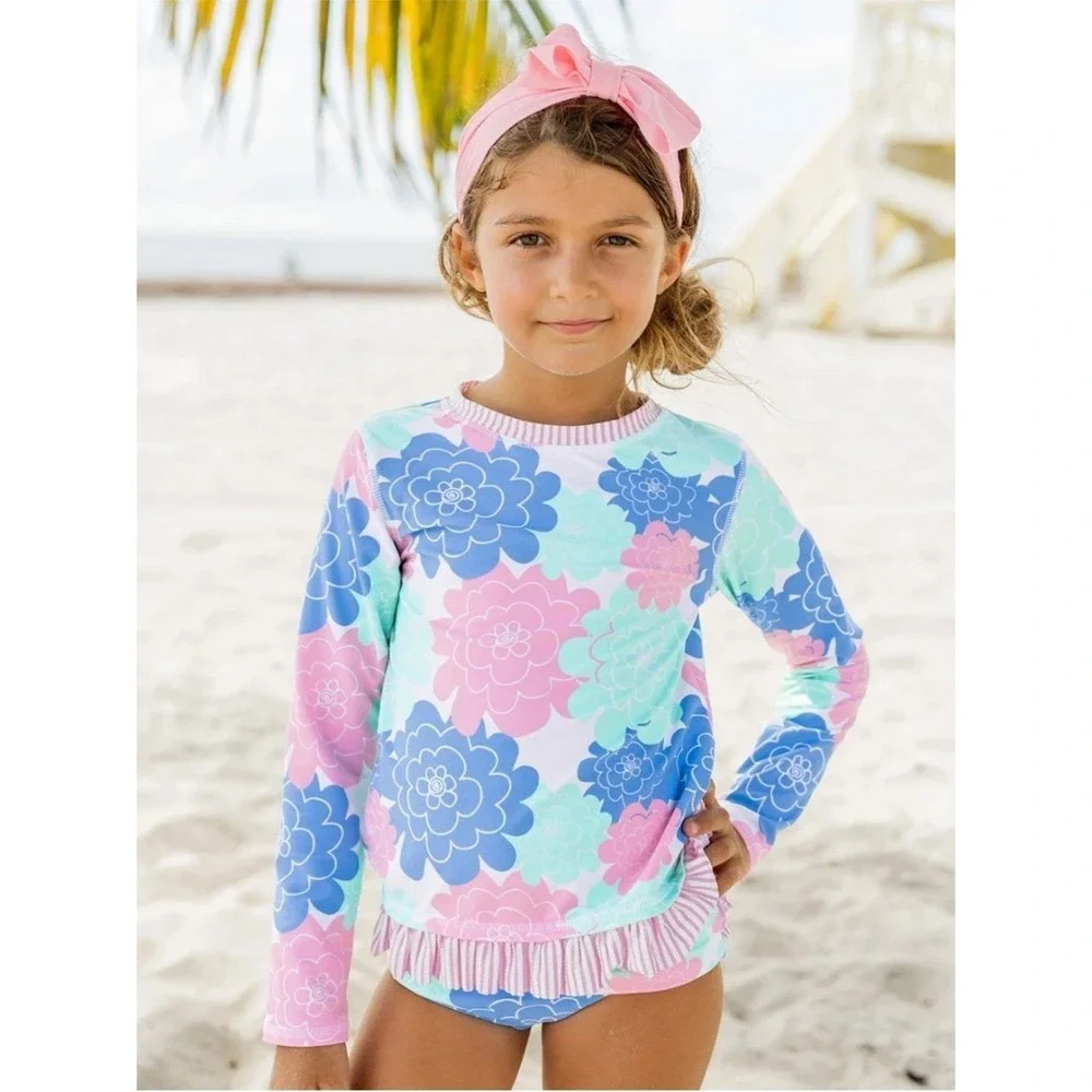 Ruffle Butts Girls Rash Guard Size 6 Floral Long Sleeve Beach Vacation
